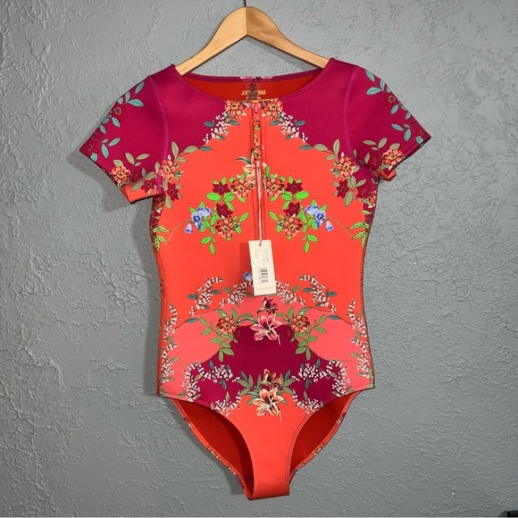 NWT Johnny Was Wave Surf One Piece Neoprene Orange Pink Floral Swim Suit $298 - Picture 9 of 14